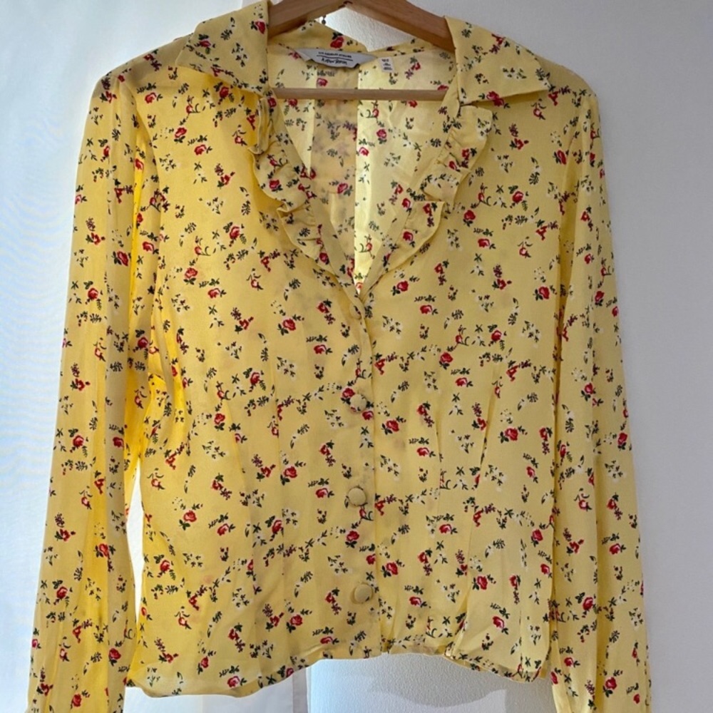 & OTHER STORES Yellow Floral Button Down Shirt